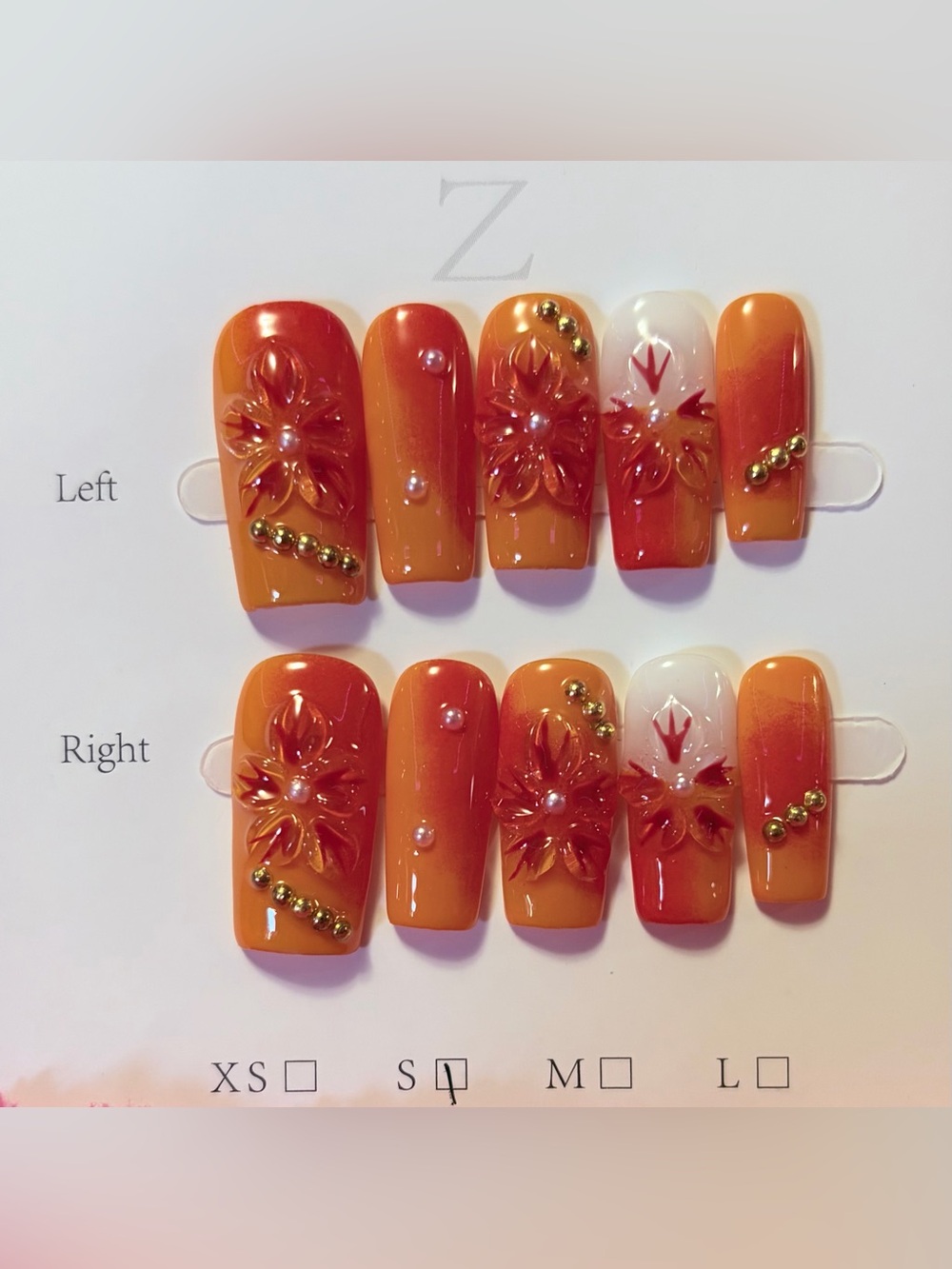 Orange Ombre Floral 3D Press-On Nails